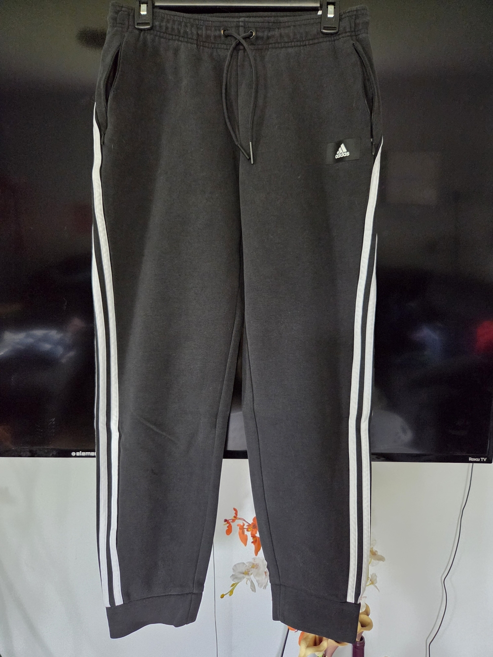 Adidas Men’s Black Track Pants with White Side Stripes